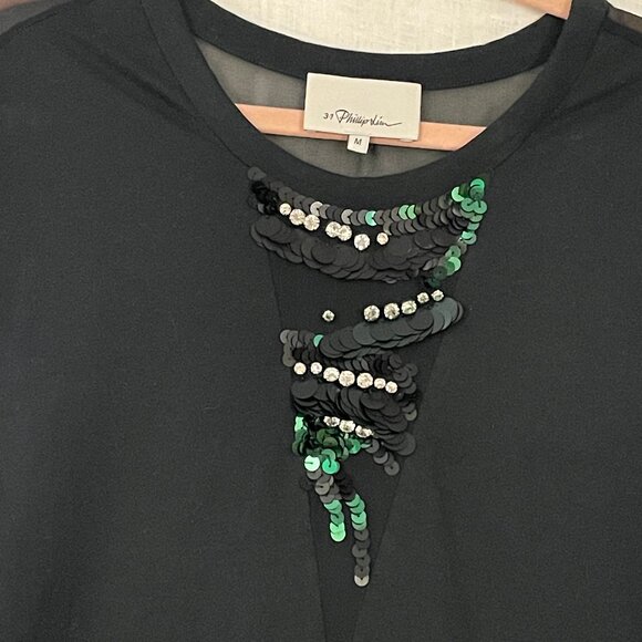 3.1 Phillip Lim Black Silk & Cotton Embellished Top - Size M - Picture 2 of 5